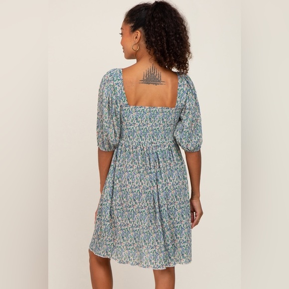 PinkBlush floral faint flower print puff sleeve chiffon smocked dress nwot - Picture 3 of 4